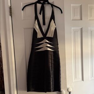 BCBGMaxAzria Black and White Backless Dress